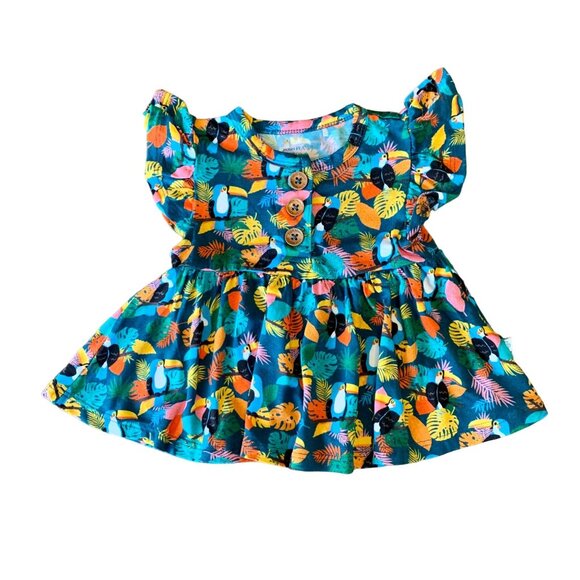 POSH PEANUT Rio Bird Top Baby Girls 6-12 Bamboo Toucans Infant Summer Tee Shirt - Picture 1 of 6